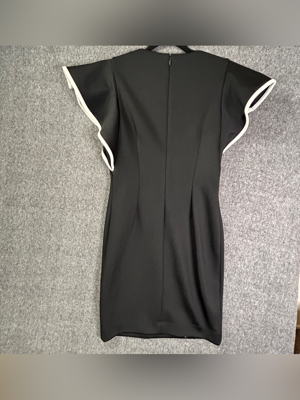 Calvin Klein Dress Womens 8 Black Flutter Sleeve Ruffle Sheath Work Party - Picture 6 of 11